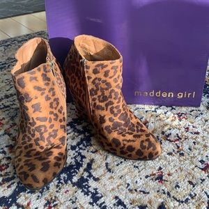 Leopard wedge booties